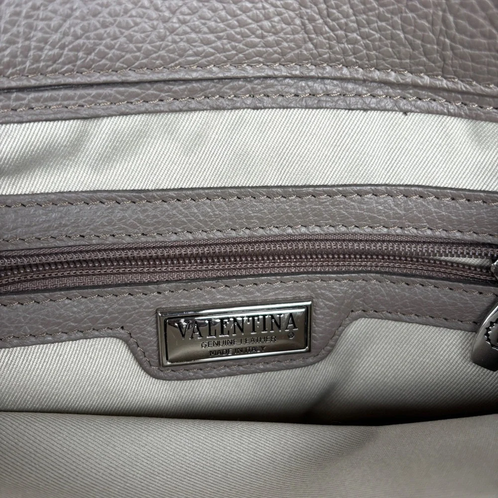 Valentina Italy Pebbled Leather Satchel Bag Taupe Cognac Brown sil Hardware NWOT